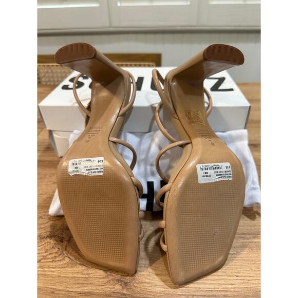 Schutz Rachel High Block Heels Light Nude Size 8.5 NIB Leather Upper Elegant - Picture 8 of 11